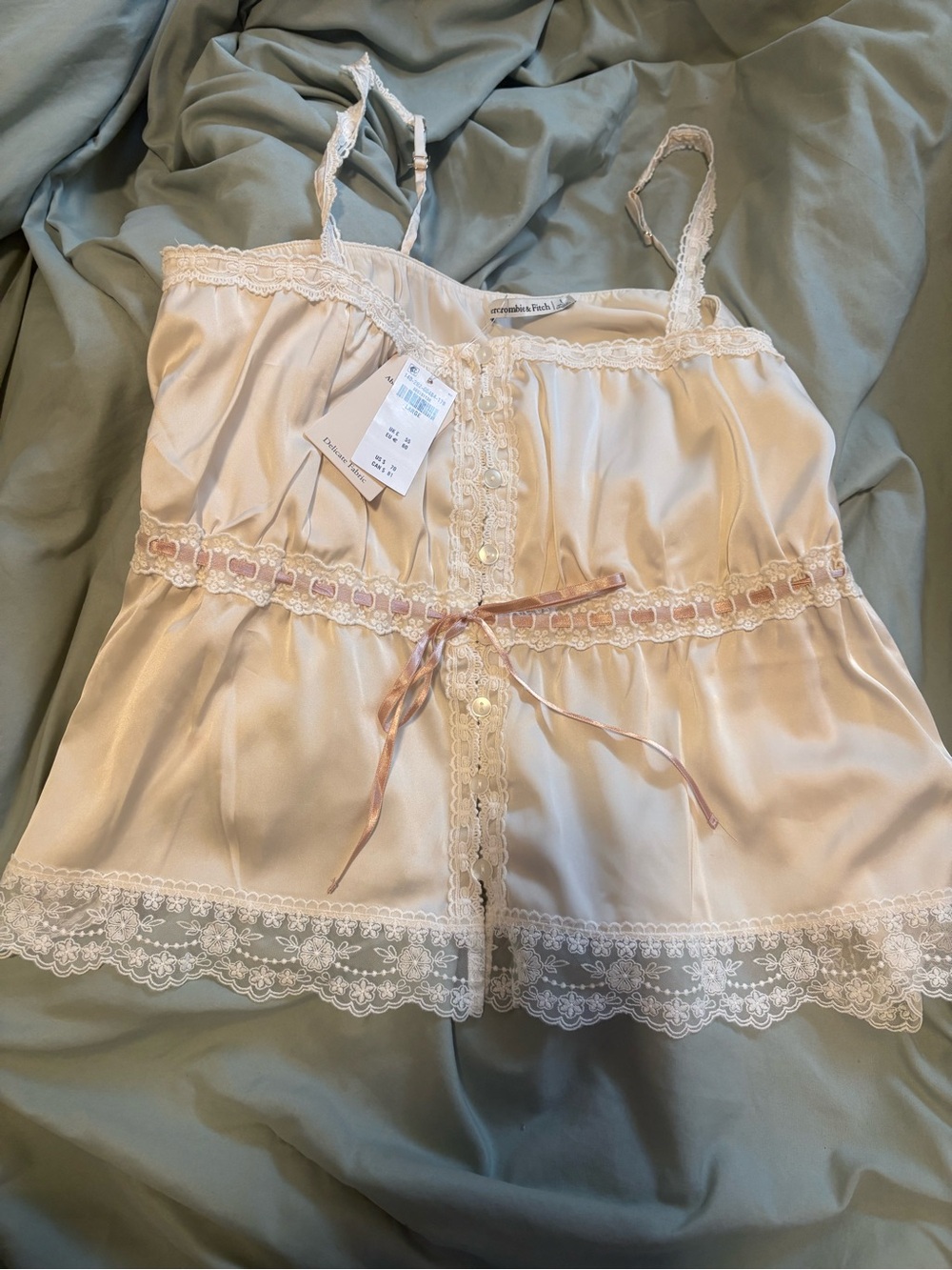 Abercrombie & Fitch Cream Satin Lace-Trim Camisole